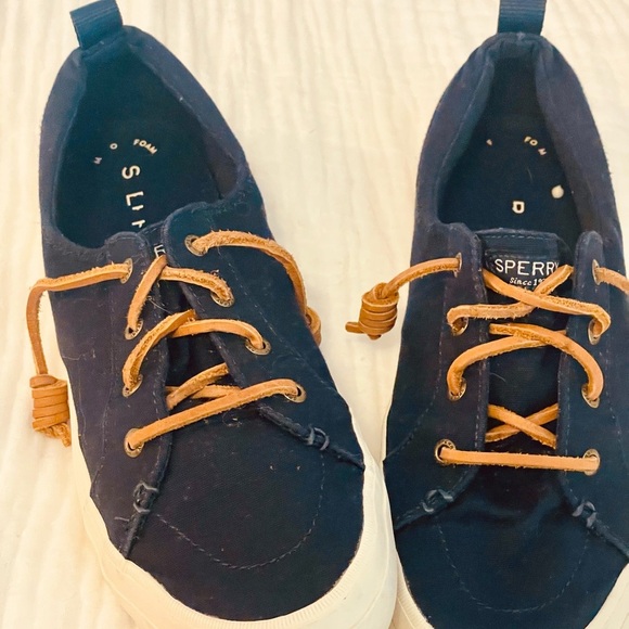 Sperry Navy Women's 10 Cloth Slip On Boat‎ Shoes Sneakers  Excellent Pier Wave - Picture 2 of 8